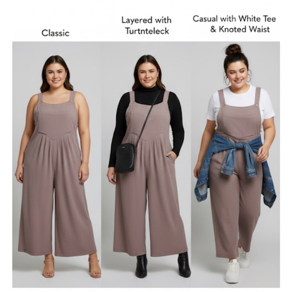 OLRIK Taupe Stretchy Crepe Coulotte Wide Leg Romper Plus Size 3X - Picture 2 of 14